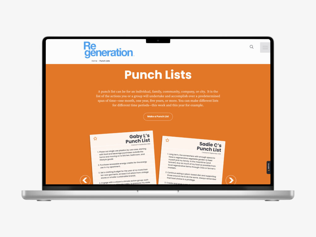 米国Regenerationで公開されているPunch Listsのスクリーンショット